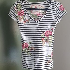 Johnny Was Stripes and Floral Tshirt